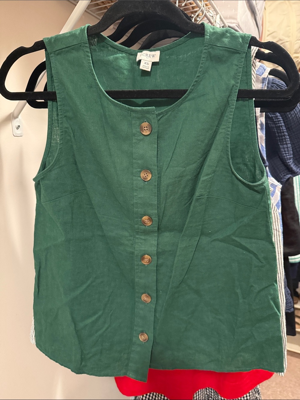 J. Crew Emerald Green Button-Front Sleeveless Tank